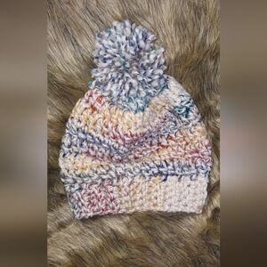 Multicolor Chuncky Crochet Pom-Pom Beanie. Osfm